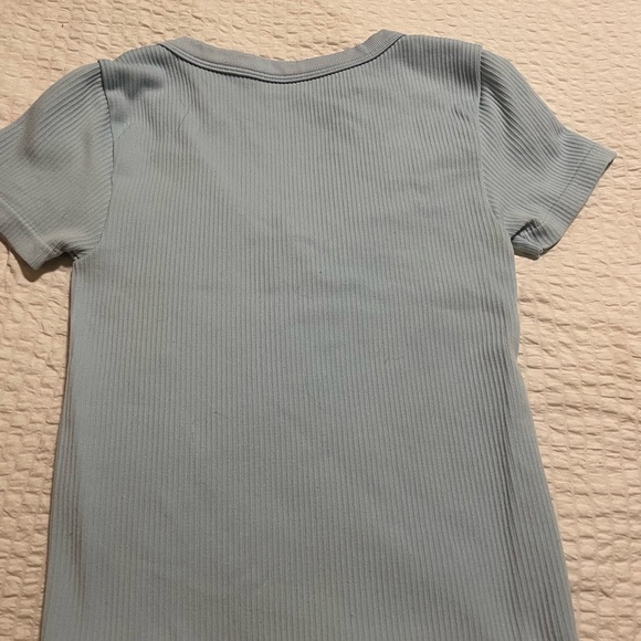 Women’s baby Blue ribbed v-neck top, perfect for a casual look - Picture 3 of 3